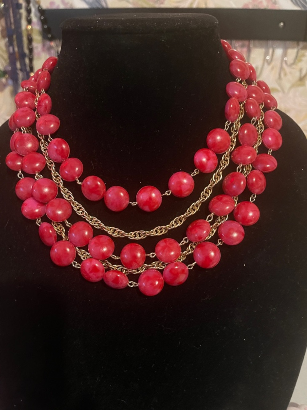 Red Beaded Multi-Strand Necklace - Elegant Statement Jewelry